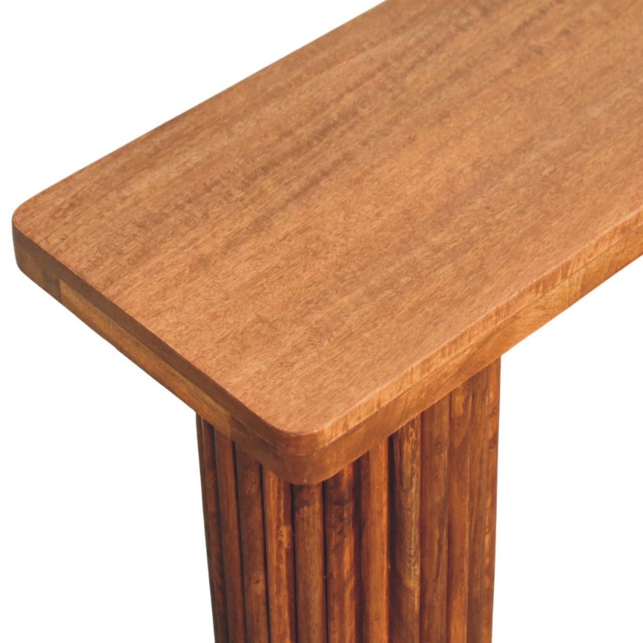 Solid Mango Wood Amber Oak Finished Astoria Fluted Bench - Image 6