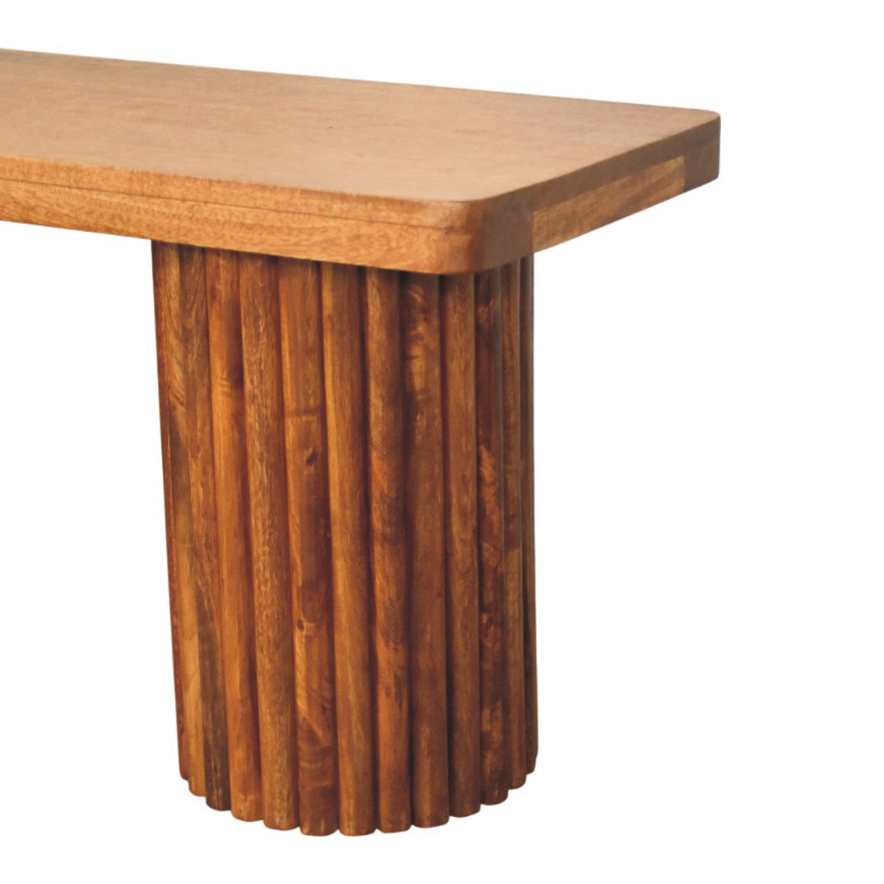 Solid Mango Wood Amber Oak Finished Astoria Fluted Bench - Image 7