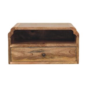 Solid Mango Wood Oak Finished Avora Wall-Mounted 1 Drawer Bedside