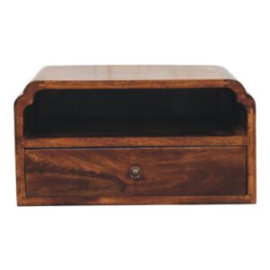 Solid Mango Wood Chestnut Finished Avora Wall-Mounted 1 Drawer Bedside