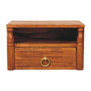 Solid Mango Wood TIger Oak Finished 1 Drawer Turned Pillar Wall Nightstand