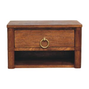 Solid Mango Wood Tiger Oak Finished 1 Drawer Box Frame Wall Nightstand