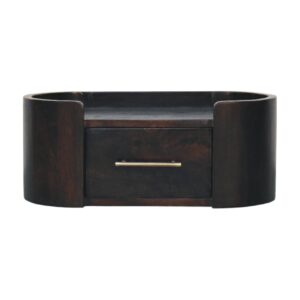 Solid Mango Wood Velvet Mocha Finished 1 Drawer Valencia Wall-Mounted Bedside