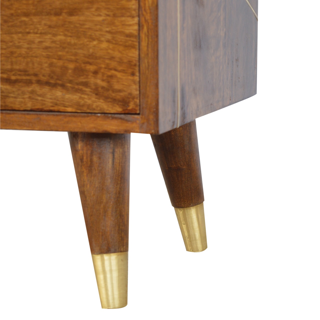 Solid Mango Wood Chestnut Finshed 2 Drawer 2 Slot Gold Geometric Chestnut Media Unit - Image 7
