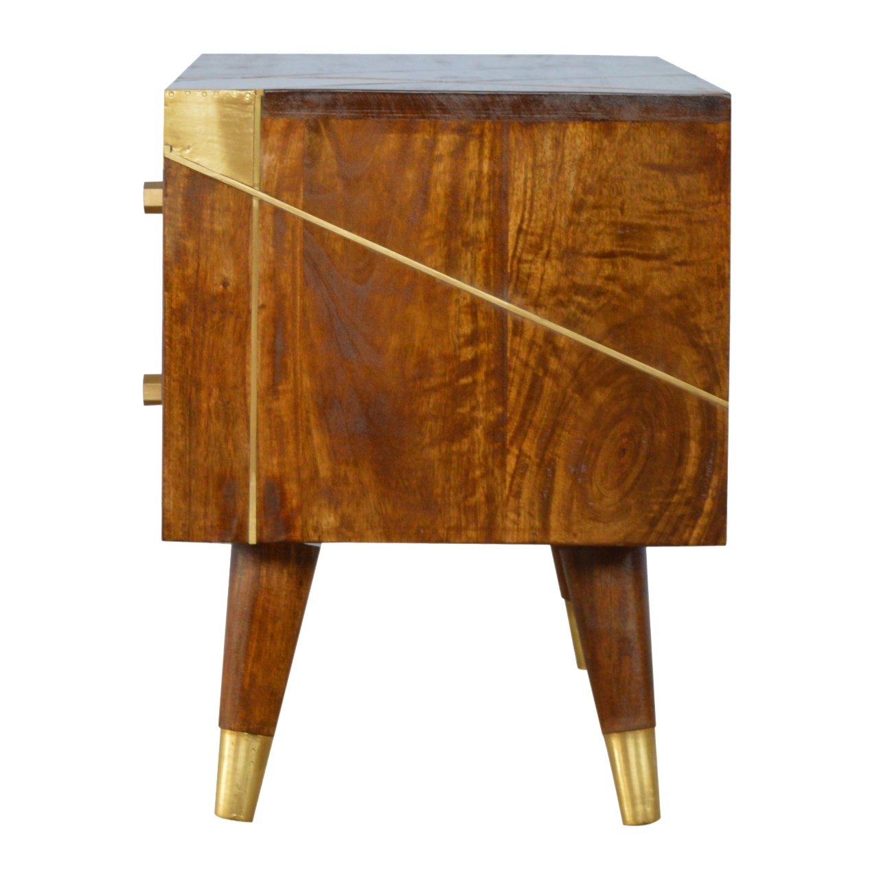 Solid Mango Wood Chestnut Finshed 2 Drawer 2 Slot Gold Geometric Chestnut Media Unit - Image 9