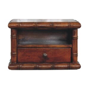 Solid Mango Wood Chestnut Finished Bamboo Pattern Wall-Mounted 1 Drawer Bedside