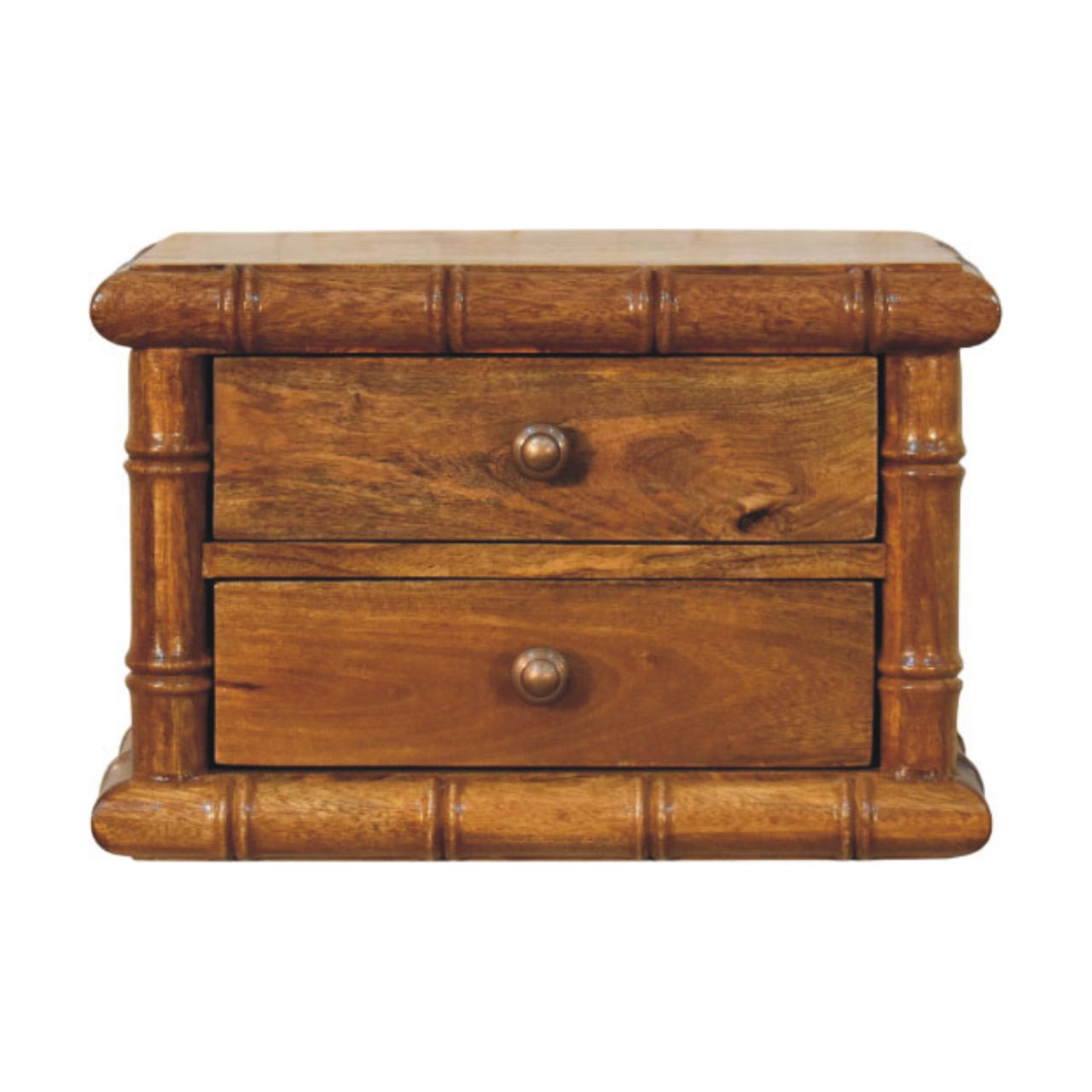 Solid Mango Wood Amber Oak Finished 2 Drawer Bamboo Bedside - Image 2