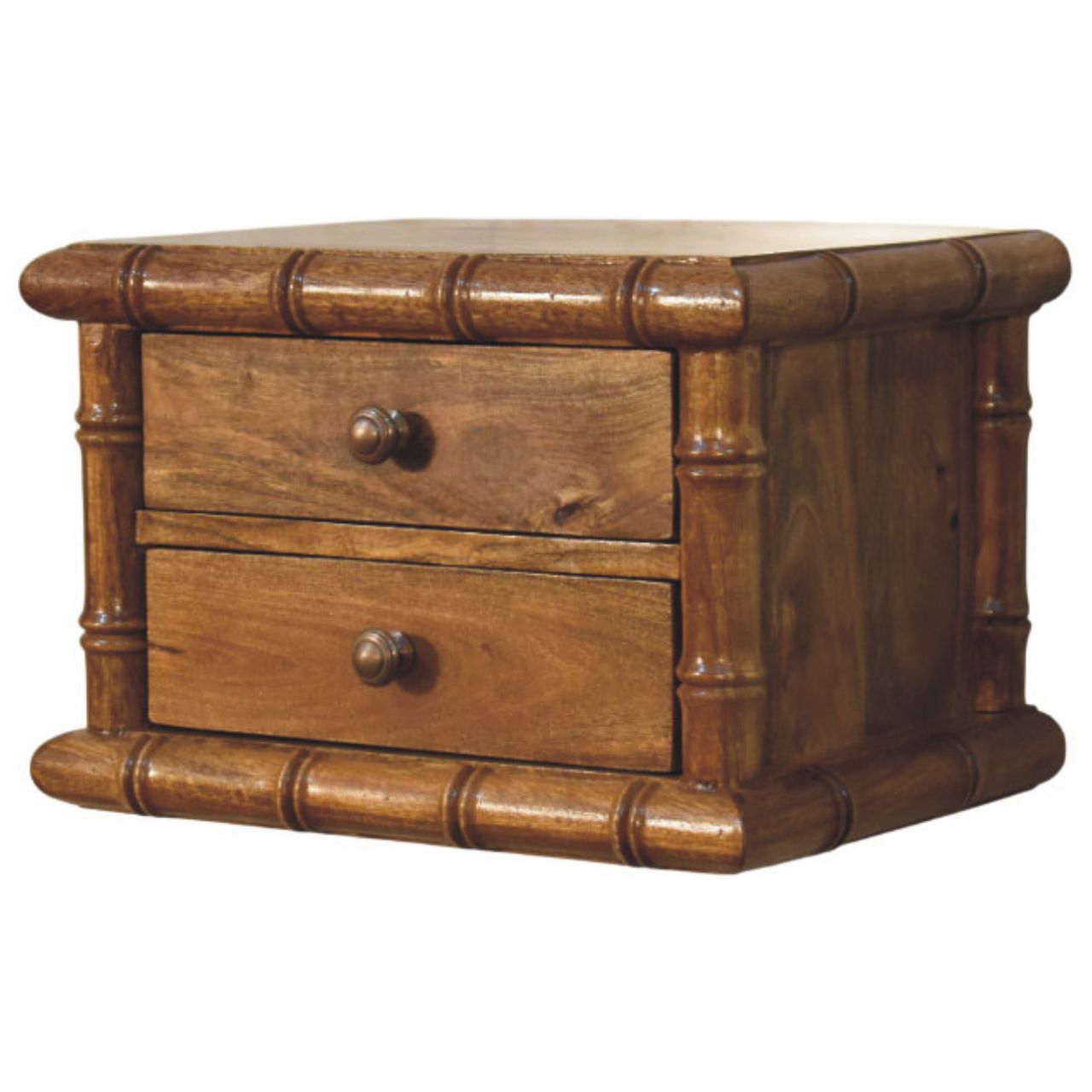 Solid Mango Wood Amber Oak Finished 2 Drawer Bamboo Bedside - Image 3