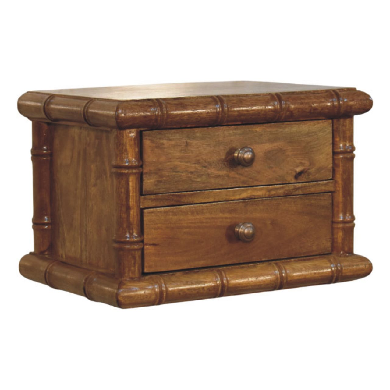 Solid Mango Wood Amber Oak Finished 2 Drawer Bamboo Bedside - Image 4
