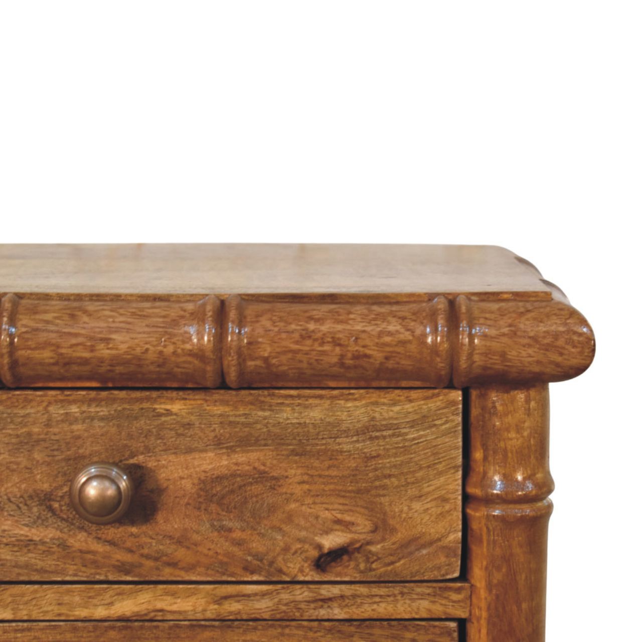 Solid Mango Wood Amber Oak Finished 2 Drawer Bamboo Bedside - Image 5