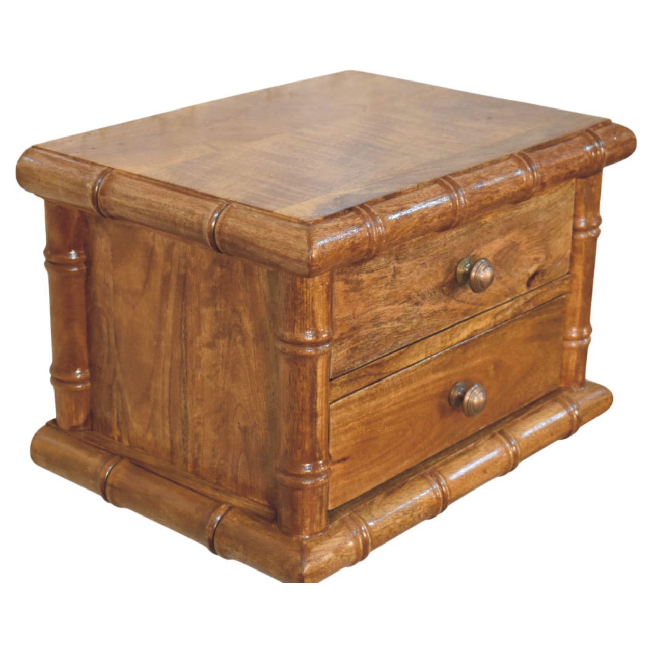 Solid Mango Wood Amber Oak Finished 2 Drawer Bamboo Bedside - Image 6