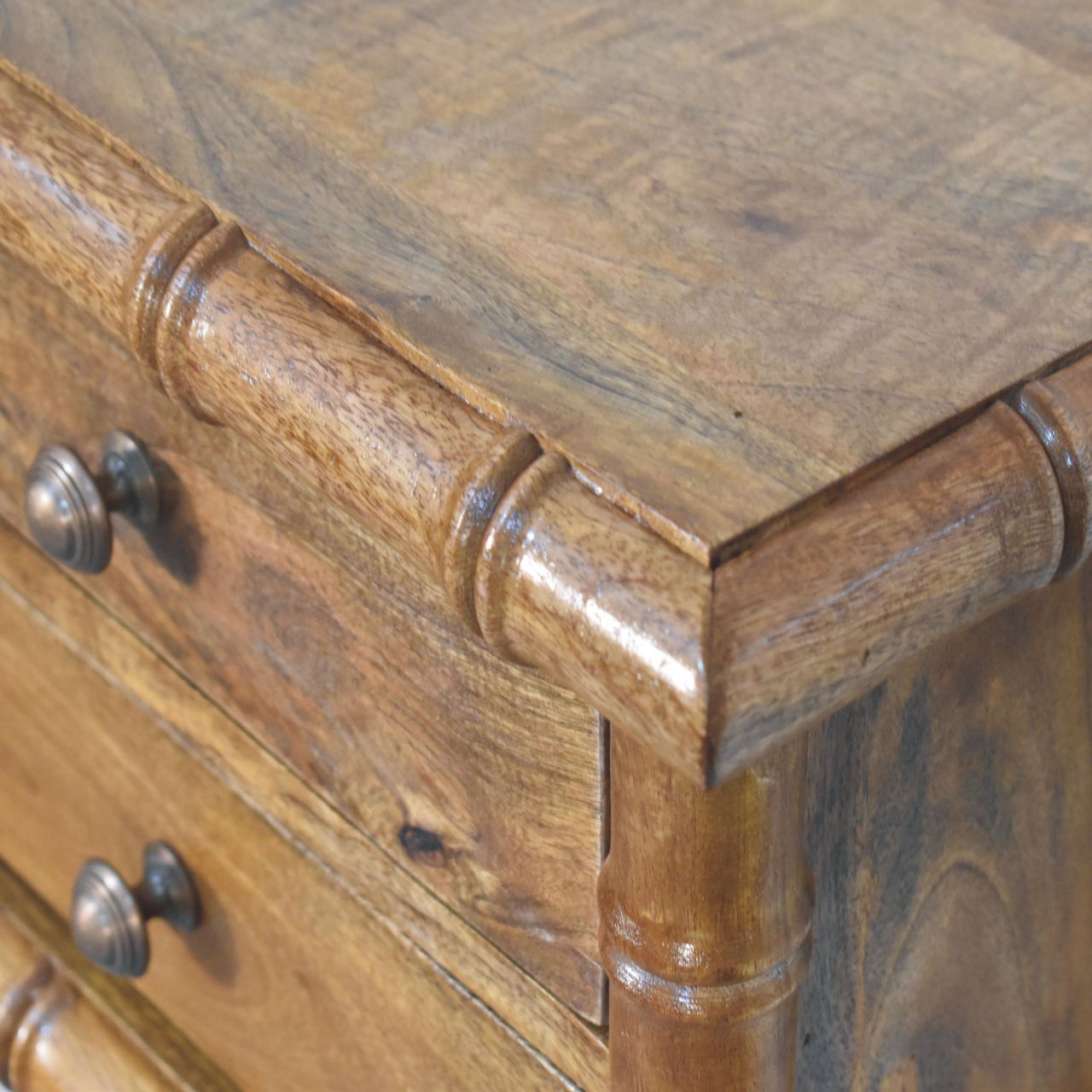 Solid Mango Wood Amber Oak Finished 2 Drawer Bamboo Bedside - Image 7