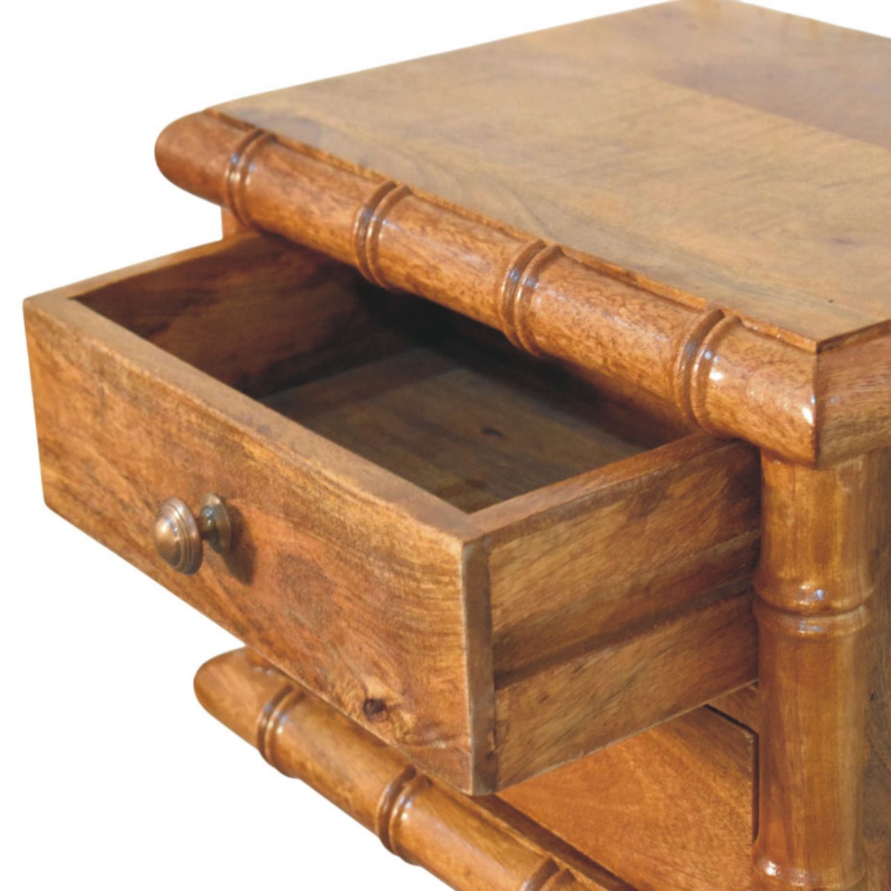 Solid Mango Wood Amber Oak Finished 2 Drawer Bamboo Bedside - Image 8
