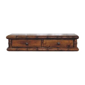 Solid Mango Wood Chestnut Finished Bamboo Pattern Two Drawer Console Table