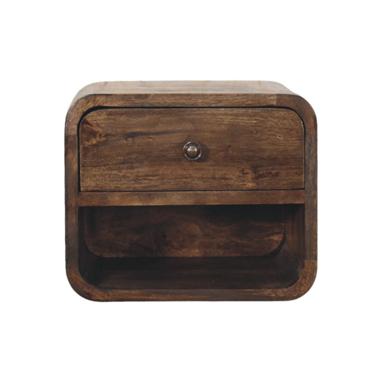 Solid Mango Wood Classic Grey Finished 1 Drawer Rounded Nightstand