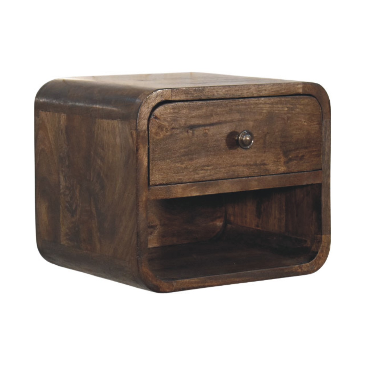 Solid Mango Wood Classic Grey Finished 1 Drawer Rounded Nightstand - Image 2