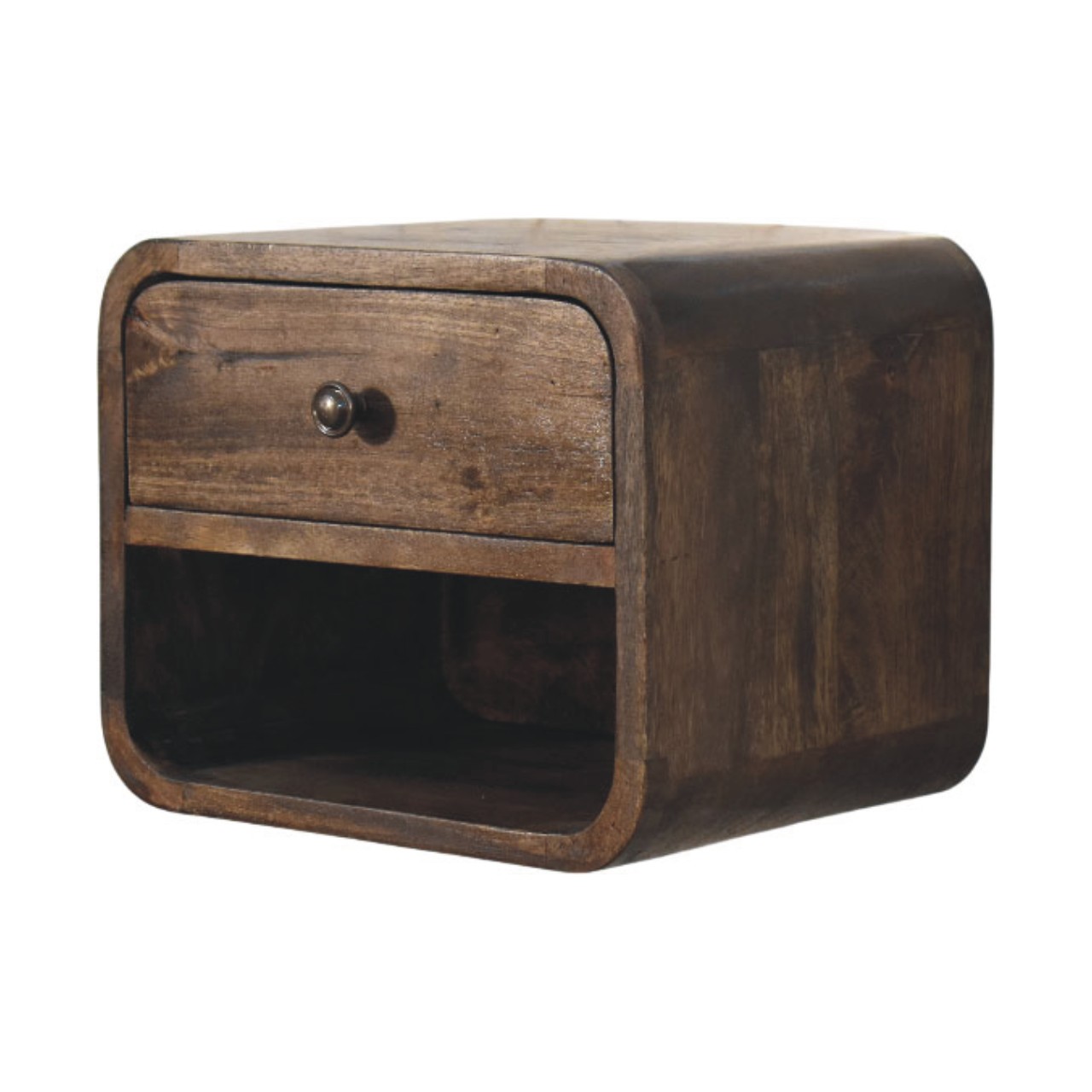Solid Mango Wood Classic Grey Finished 1 Drawer Rounded Nightstand - Image 3