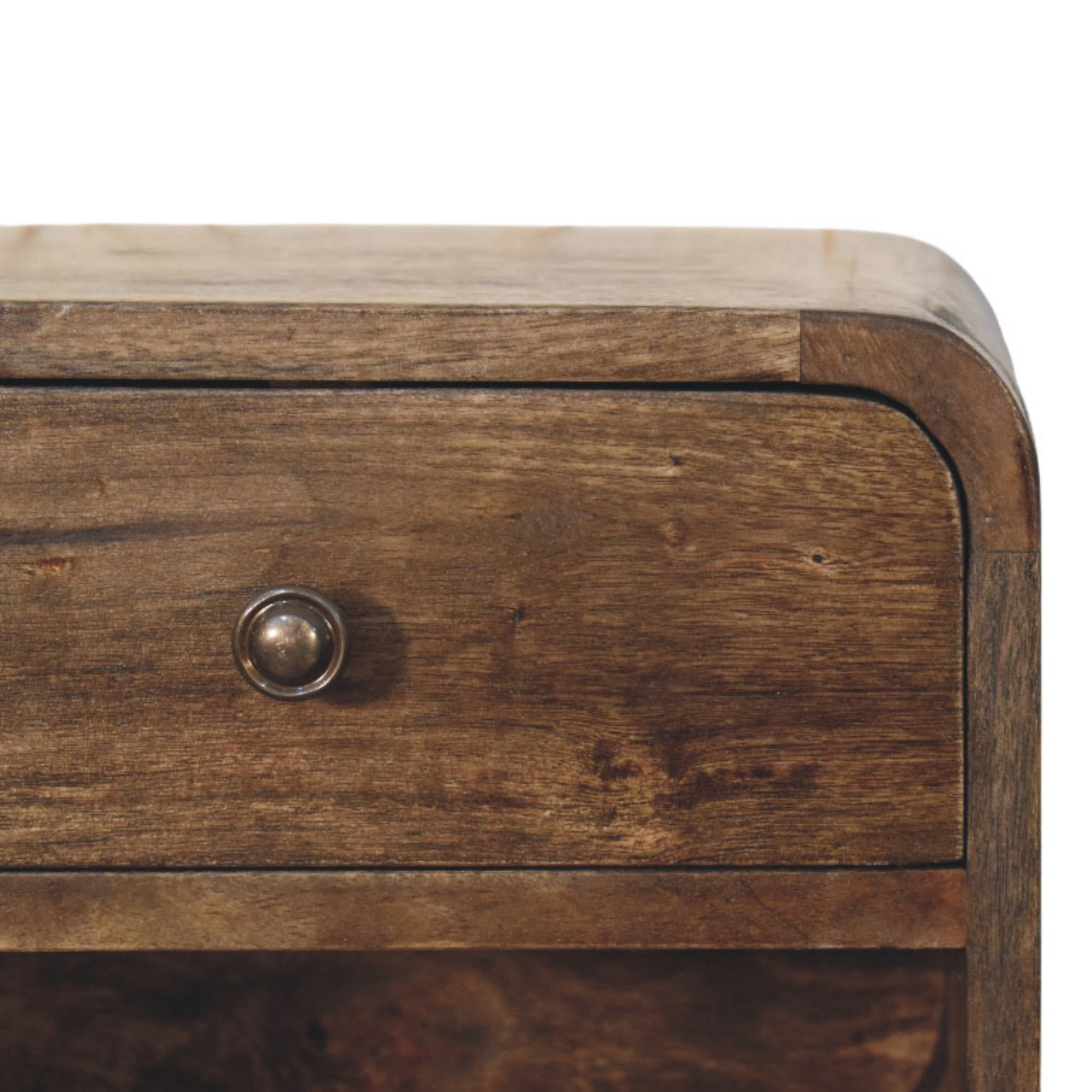Solid Mango Wood Classic Grey Finished 1 Drawer Rounded Nightstand - Image 4