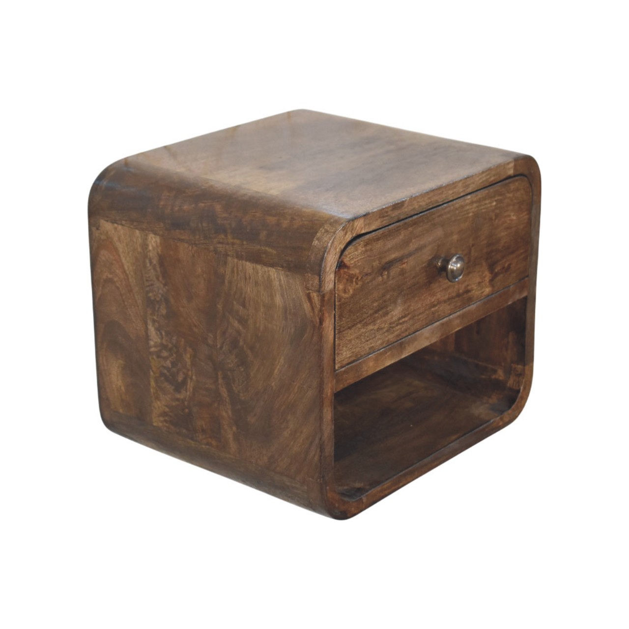 Solid Mango Wood Classic Grey Finished 1 Drawer Rounded Nightstand - Image 5