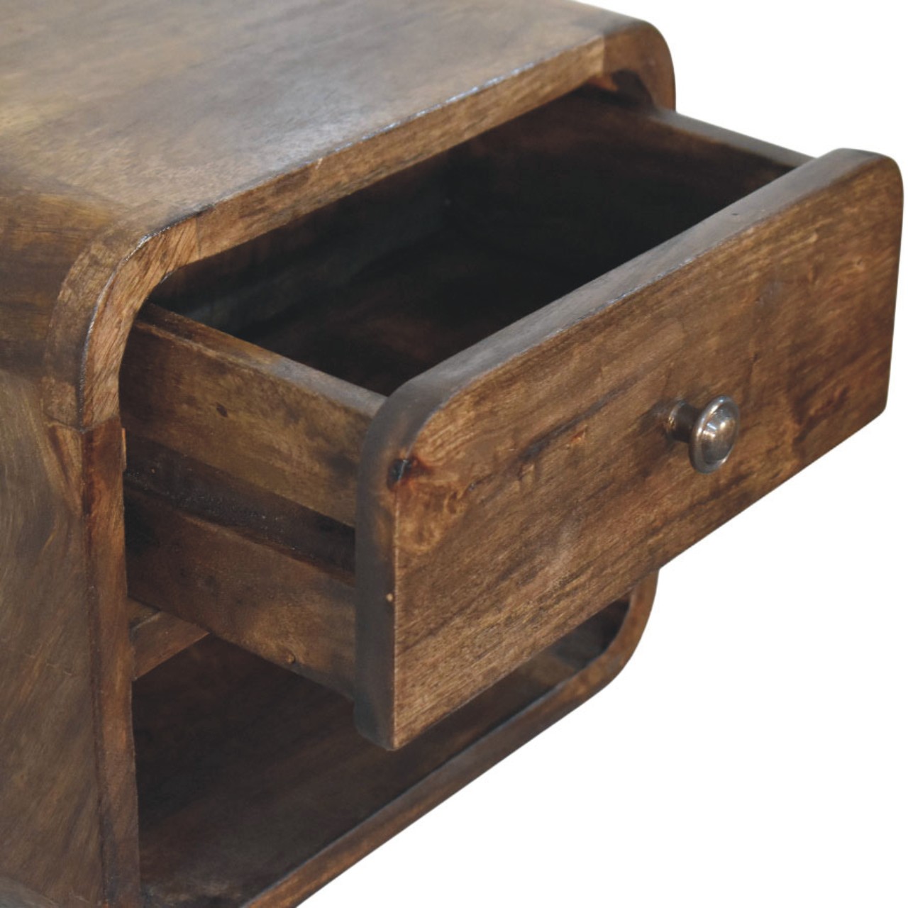 Solid Mango Wood Classic Grey Finished 1 Drawer Rounded Nightstand - Image 6