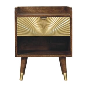 Solid Mango Wood Classic Grey 1 Sunburst Brass Inlay Drawer Bedside