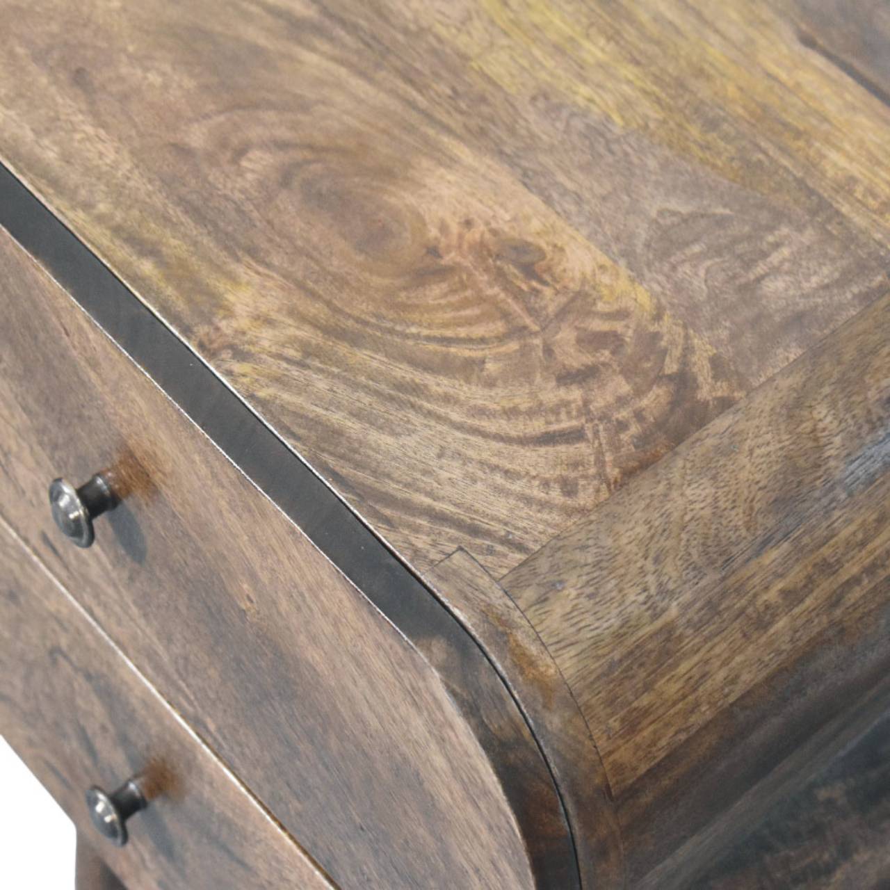 Solid Mango Wood Classic Grey Finished Slimline 2-Drawer Bedside - Image 5