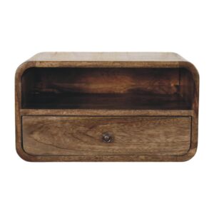 Solid Mango Wood Classic Grey Finished 1 Drawer Wall-Mount Open Slot Bedside