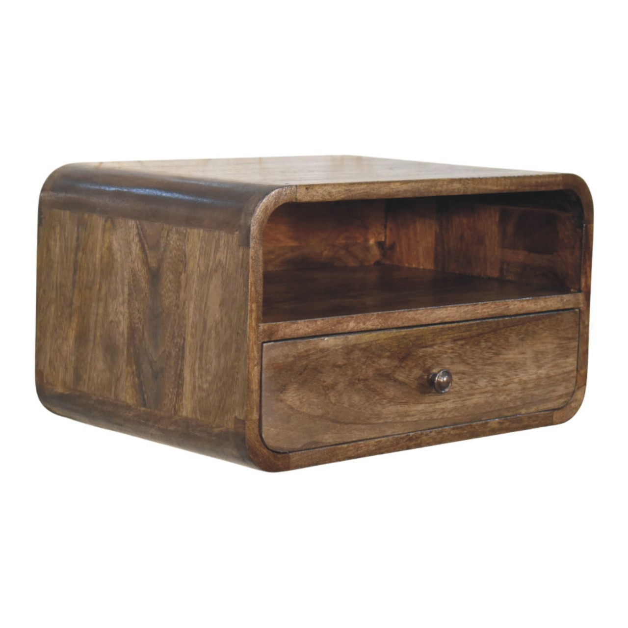 Solid Mango Wood Classic Grey Finished 1 Drawer Wall-Mount Open Slot Bedside - Image 2