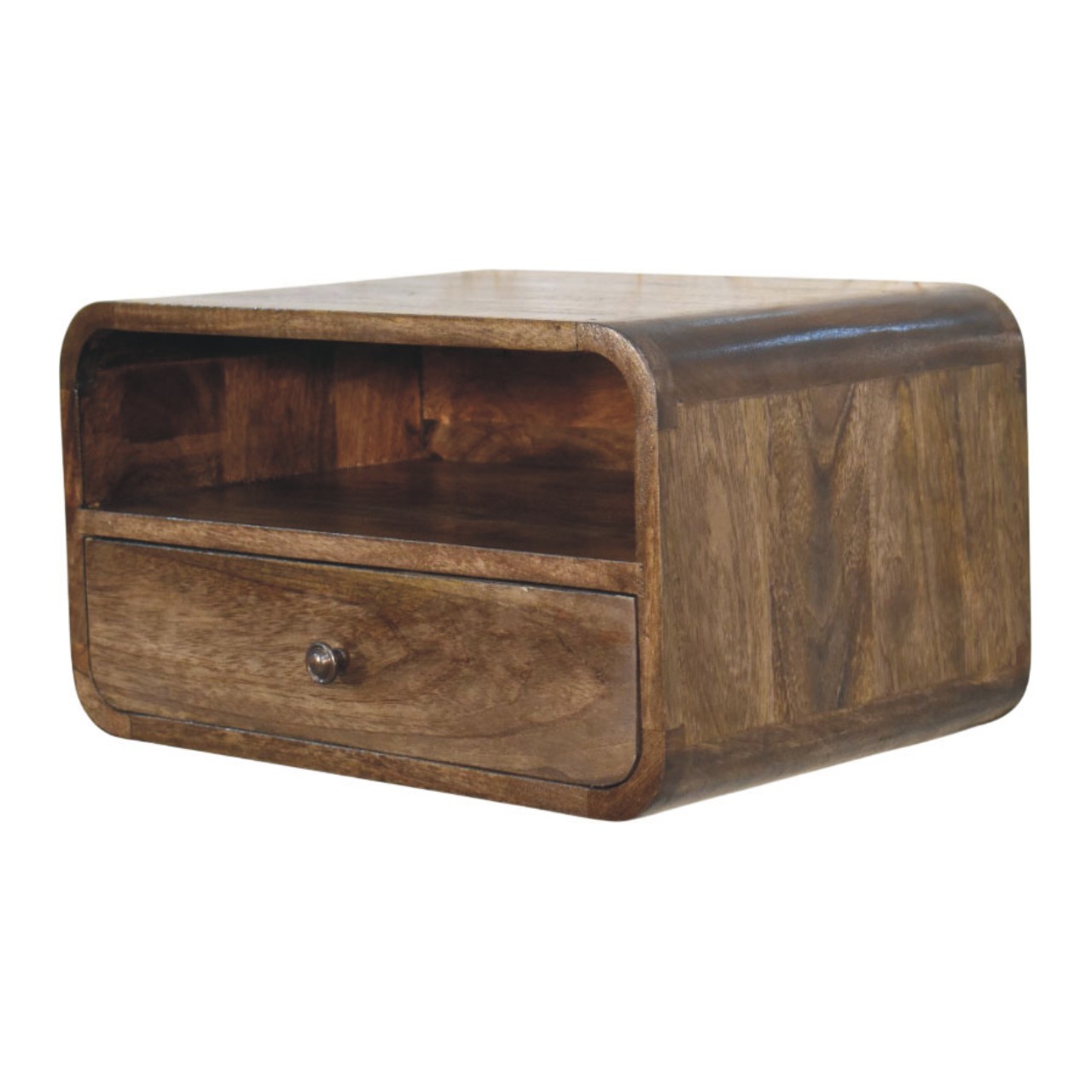 Solid Mango Wood Classic Grey Finished 1 Drawer Wall-Mount Open Slot Bedside - Image 3