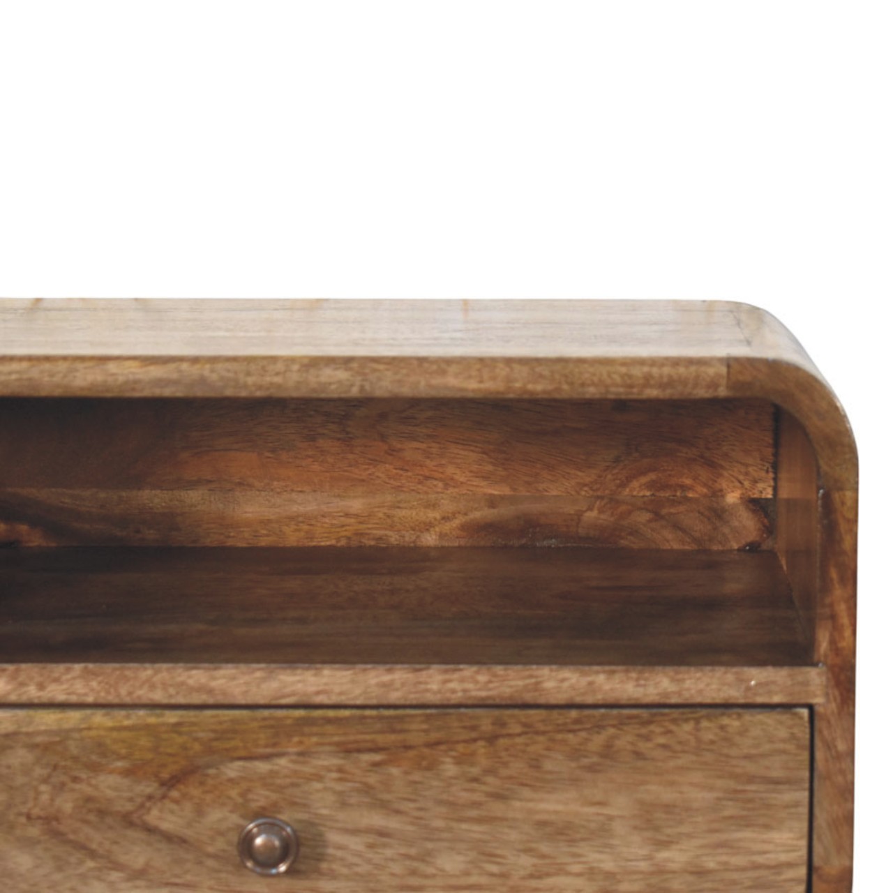 Solid Mango Wood Classic Grey Finished 1 Drawer Wall-Mount Open Slot Bedside - Image 4
