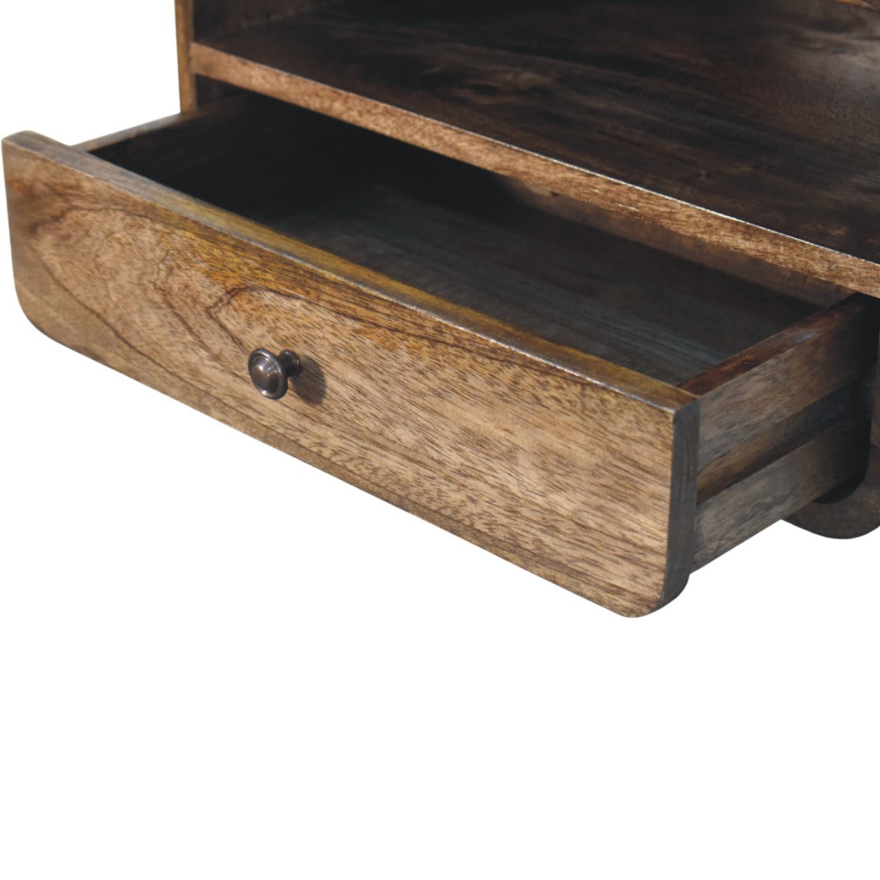 Solid Mango Wood Classic Grey Finished 1 Drawer Wall-Mount Open Slot Bedside - Image 6