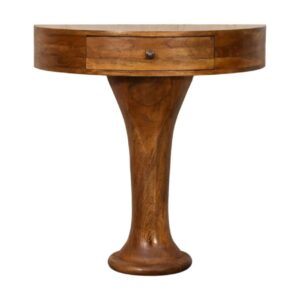 Solid Mango Wood Amber Oak Finished 1 Drawer Pedestal Console Table
