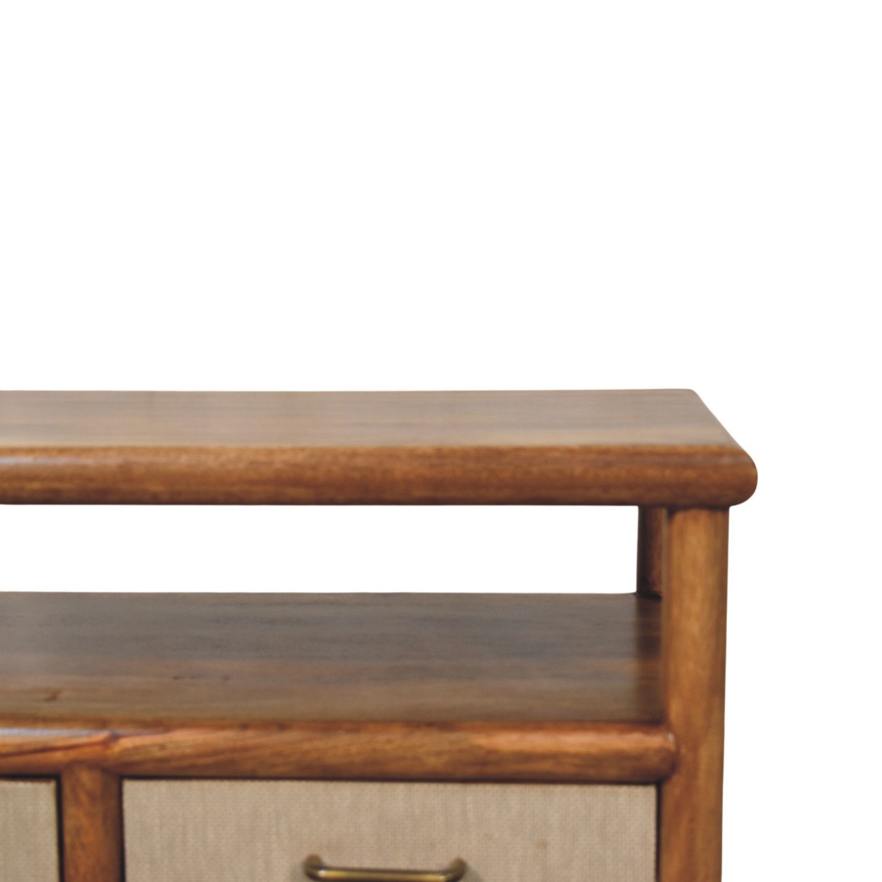 Solid Mango Wood Golden Teak Finish 2 Drawer Solara Rattan Coffee Table - Image 4