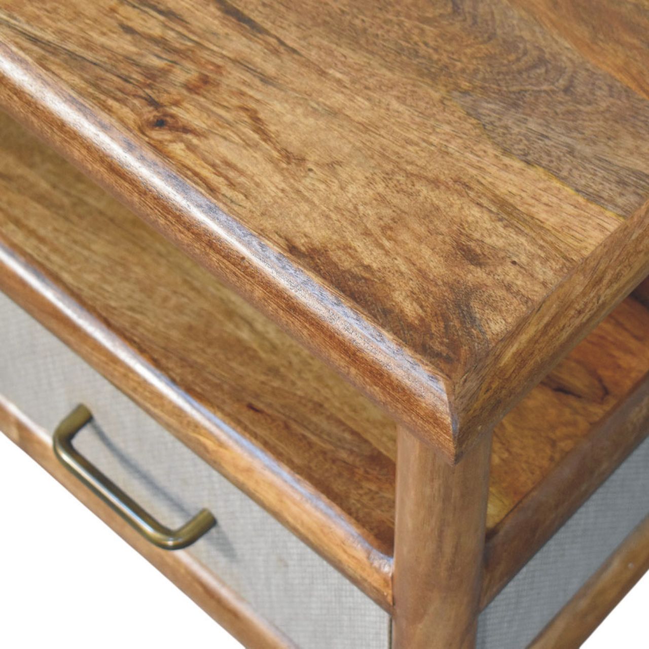 Solid Mango Wood Golden Teak Finish 2 Drawer Solara Rattan Coffee Table - Image 6