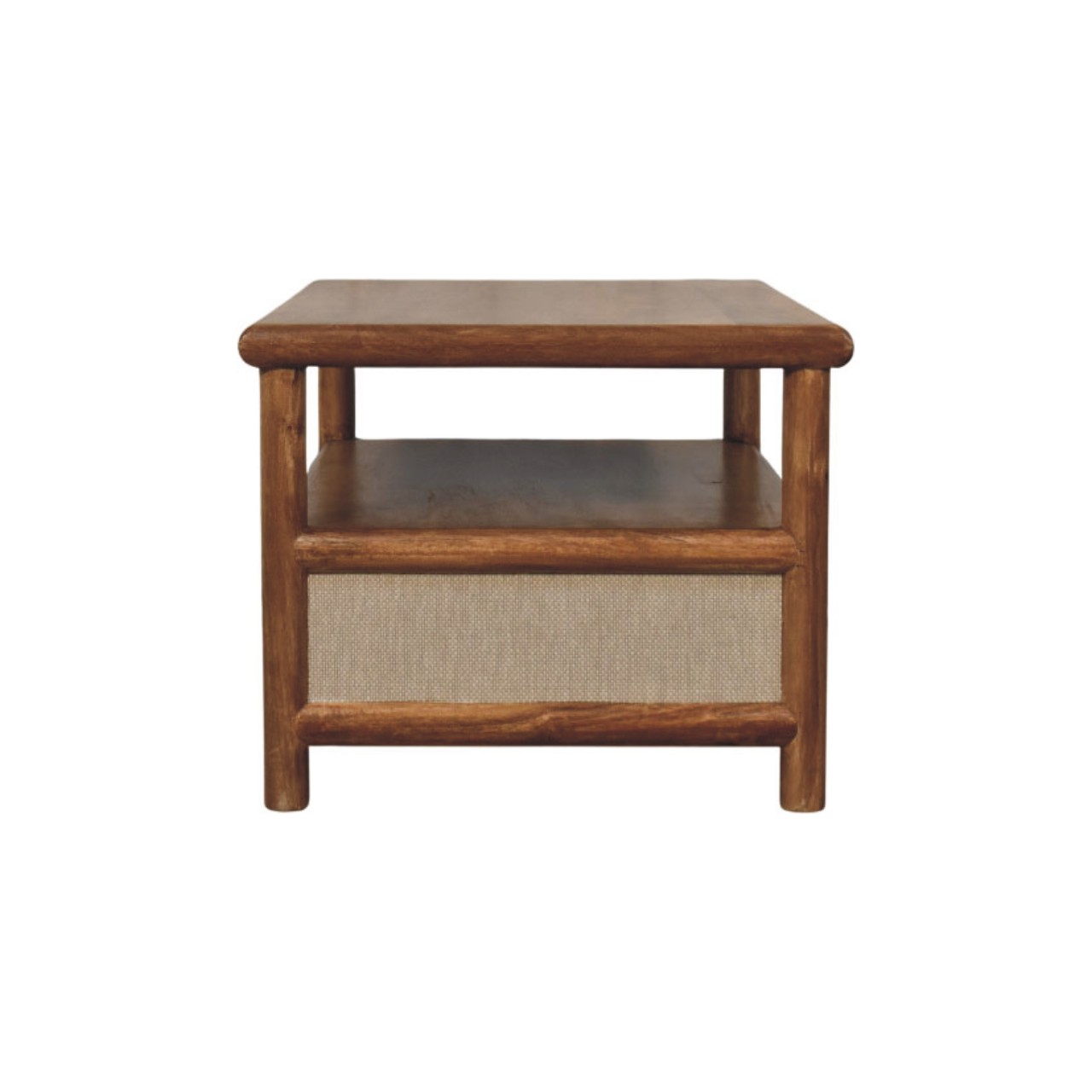 Solid Mango Wood Golden Teak Finish 2 Drawer Solara Rattan Coffee Table - Image 8