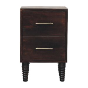 Solid Mango Wood Velver Mocha Finished 2 Drawer Spindle Mocha Bedside Table