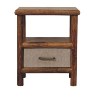 Solid Mango Wood Golden Teak Finished 1 Rattan Fronted Drawer Solara Bedside Table