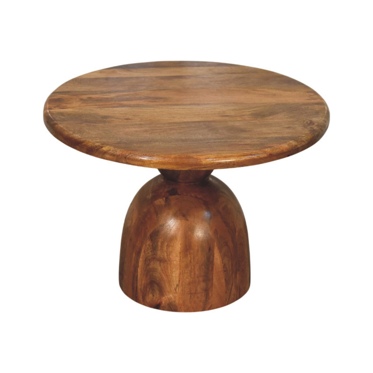 Solid Mango Wood Golden Teak Finished Sculpted Pedestal Coffee Table - Image 2