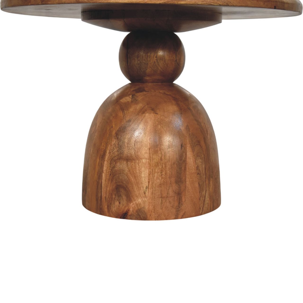 Solid Mango Wood Golden Teak Finished Sculpted Pedestal Coffee Table - Image 4