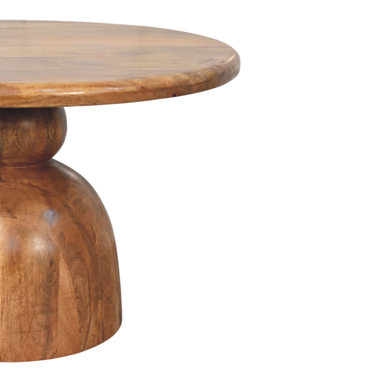 Solid Mango Wood Golden Teak Finished Sculpted Pedestal Coffee Table - Image 5