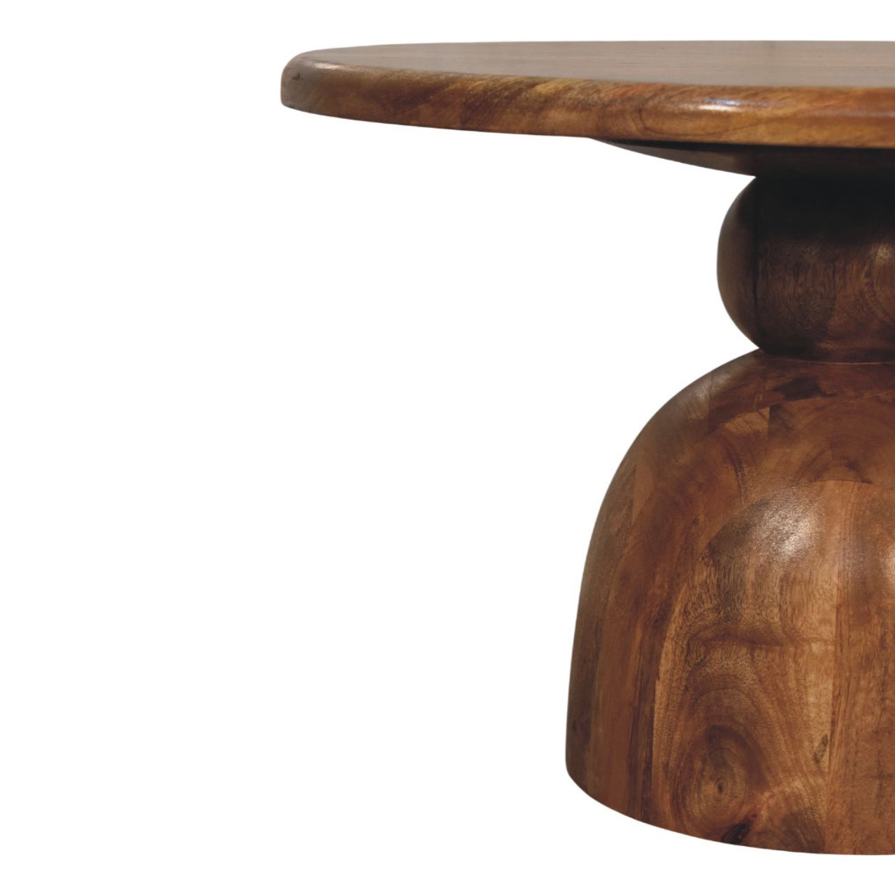 Solid Mango Wood Golden Teak Finished Sculpted Pedestal Coffee Table - Image 6