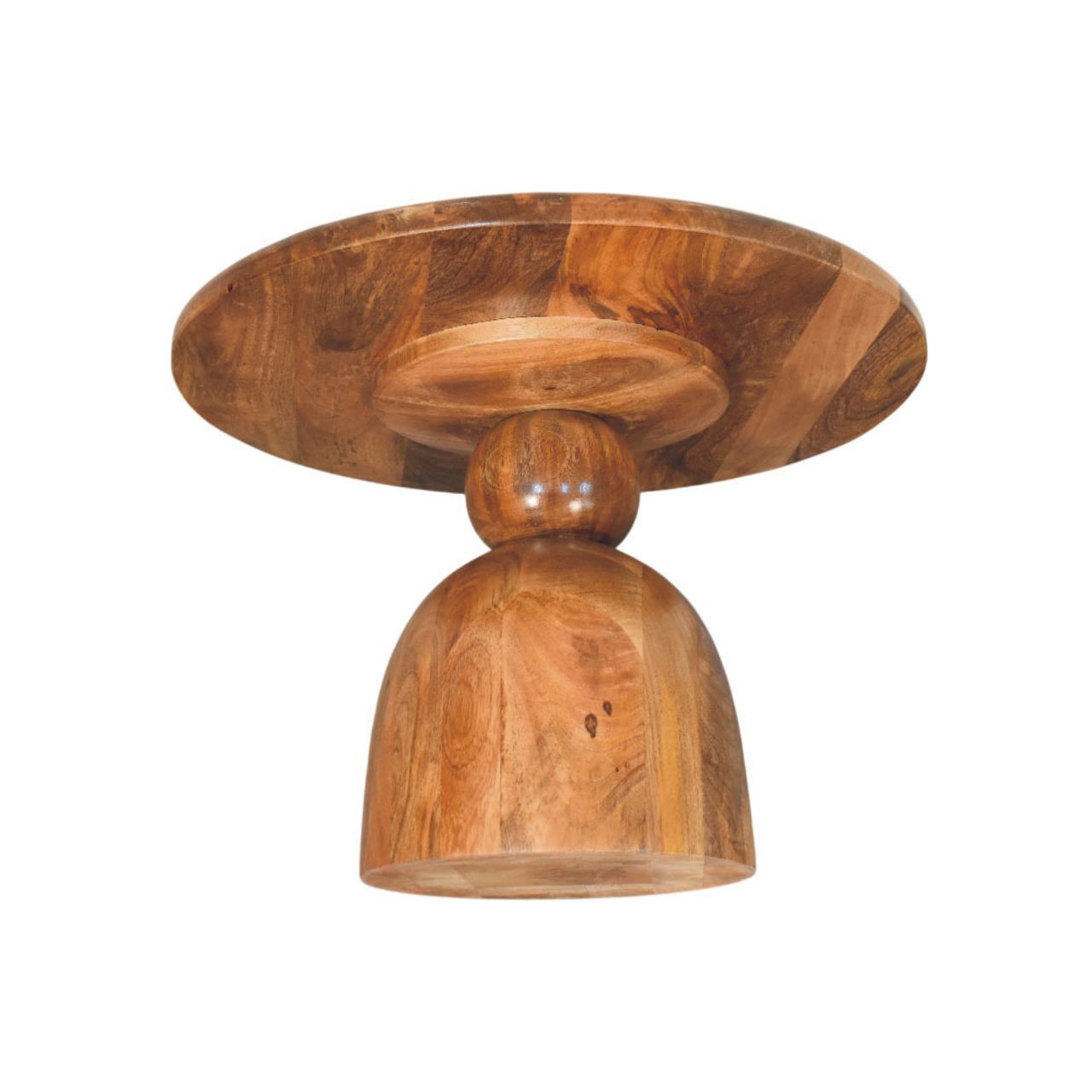 Solid Mango Wood Golden Teak Finished Sculpted Pedestal Coffee Table - Image 8