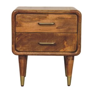 Solid Mango Wood Amber Oak  Finished 2 Drawer Bedside Table