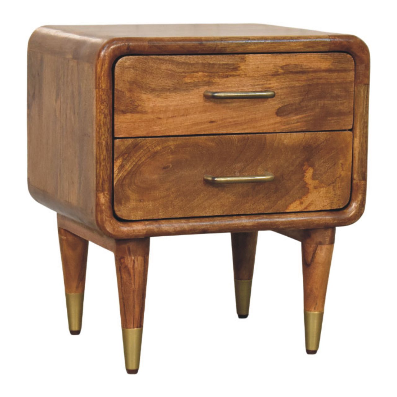 Solid Mango Wood Amber Oak Finished 2 Drawer Bedside Table - Image 3