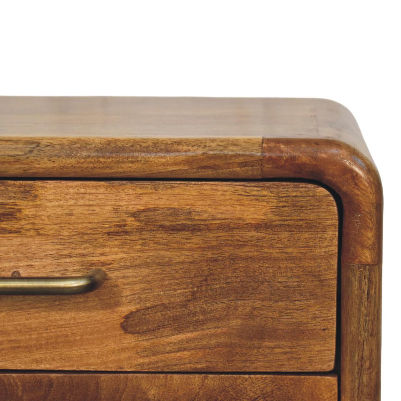 Solid Mango Wood Amber Oak Finished 2 Drawer Bedside Table - Image 4