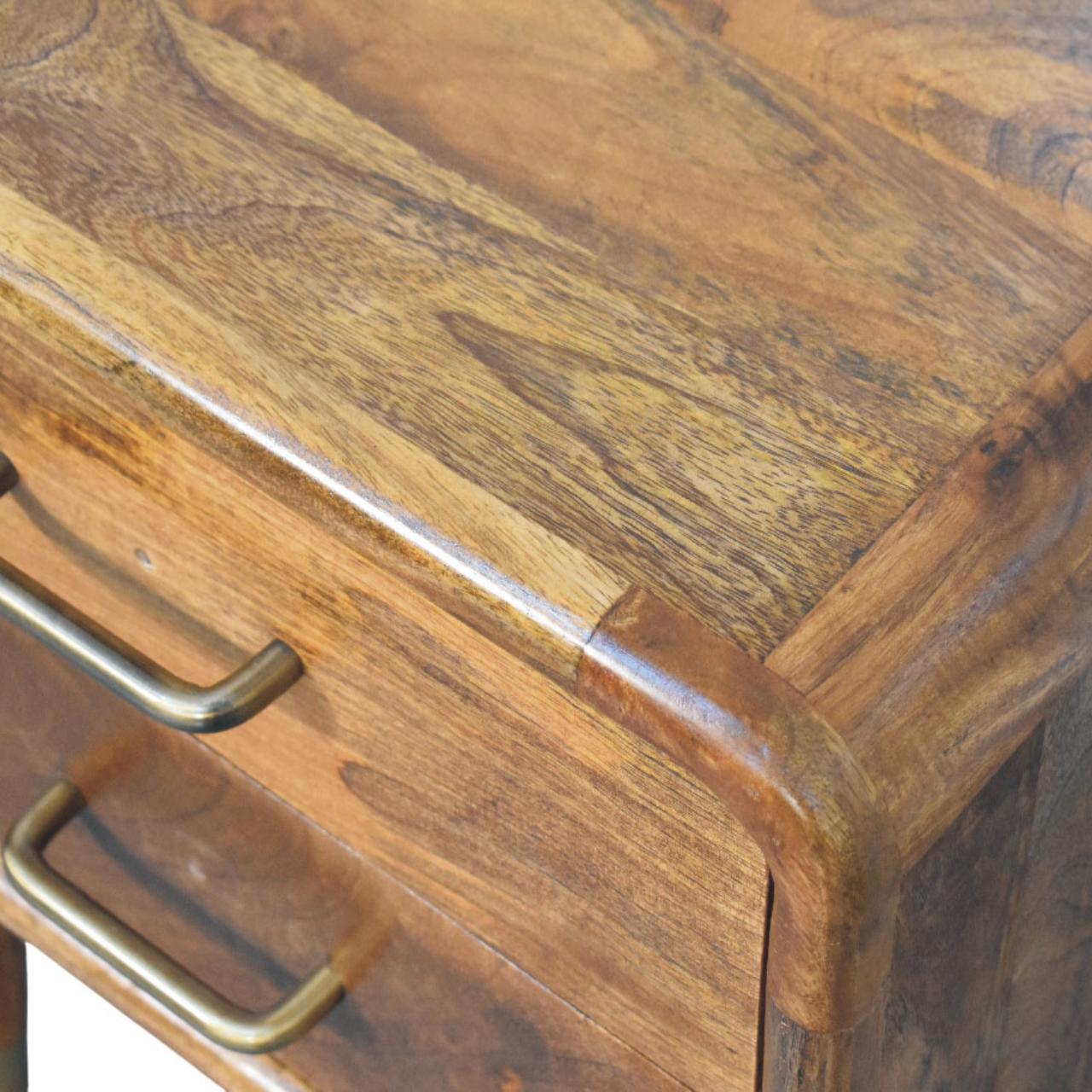 Solid Mango Wood Amber Oak Finished 2 Drawer Bedside Table - Image 5