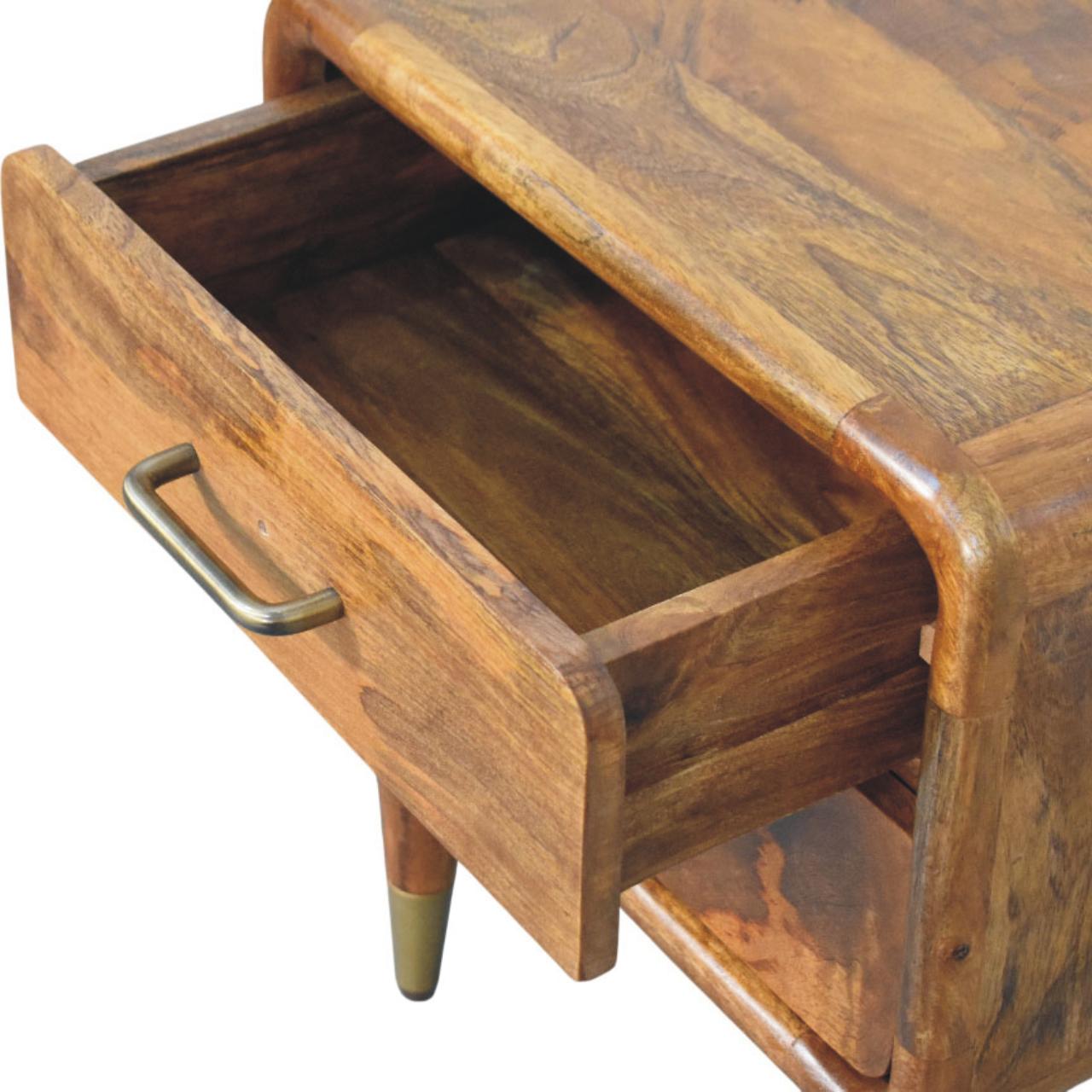 Solid Mango Wood Amber Oak Finished 2 Drawer Bedside Table - Image 6