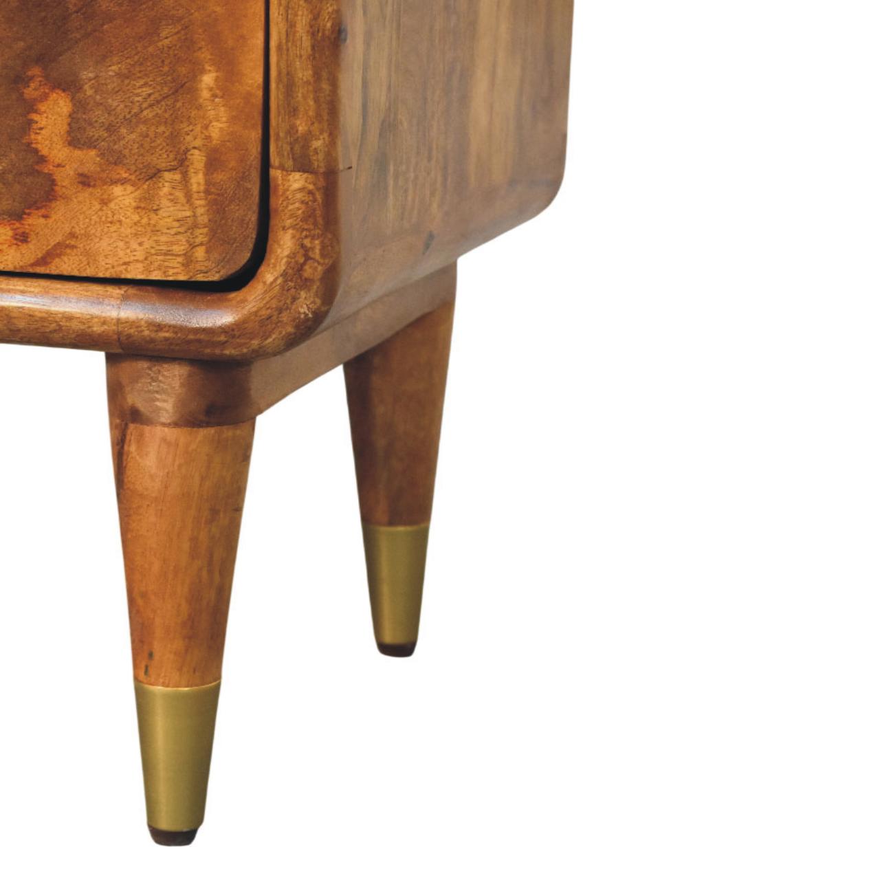 Solid Mango Wood Amber Oak Finished 2 Drawer Bedside Table - Image 7