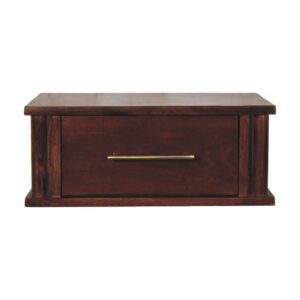 Solid Mango Wood Wine Wood Oak Finished 1 Drawer Wall-Mounted Bedside with Brass Handle
