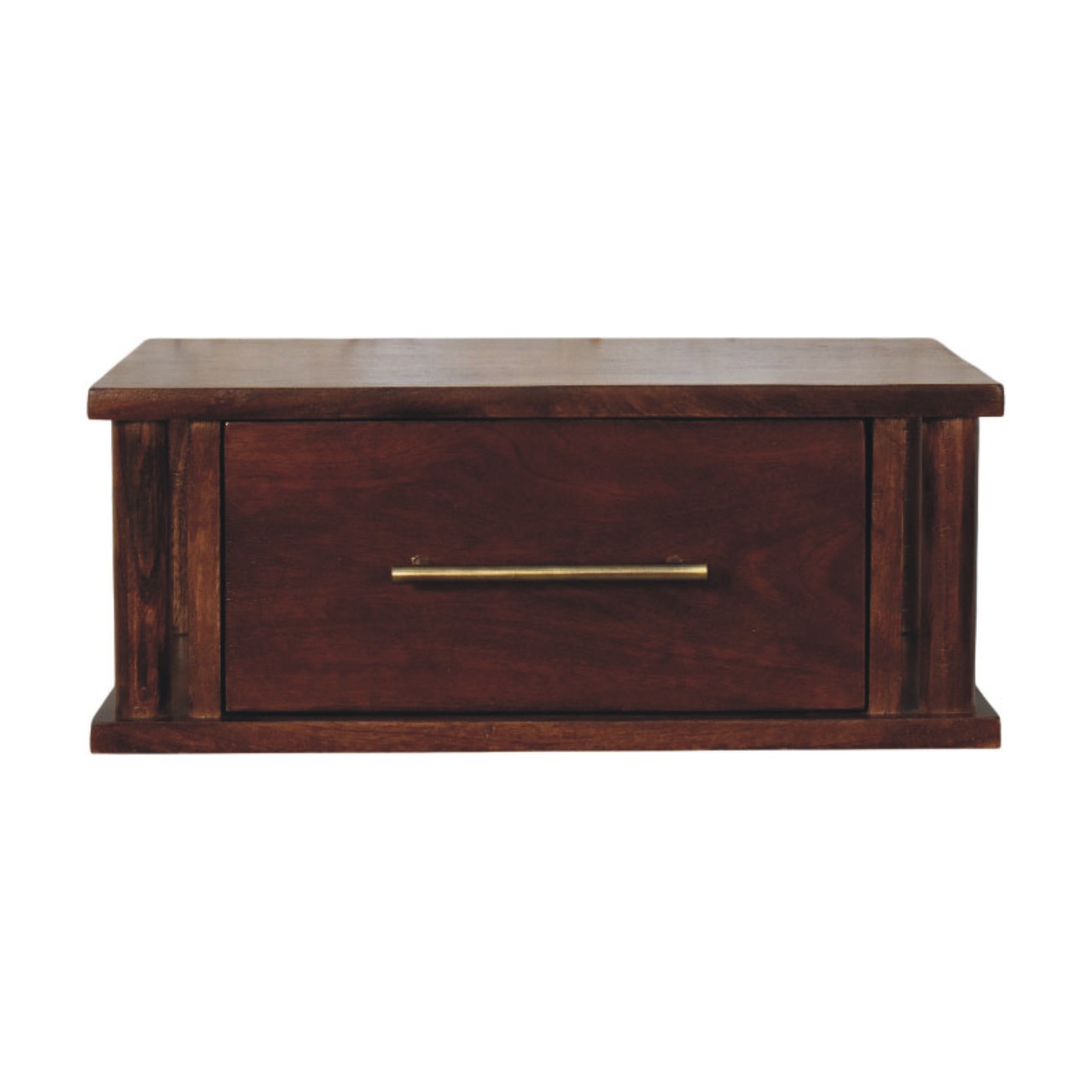 Solid Mango Wood Wine Wood Oak Finished 1 Drawer Wall-Mounted Bedside with Brass Handle